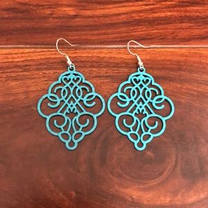Turquoise Blue Metal Earrings